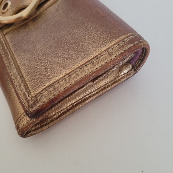 Coach Wallet All Leather Envelope 8x4 Large Buckle Gold Pink Metallic Clutch - Picture 9 of 9